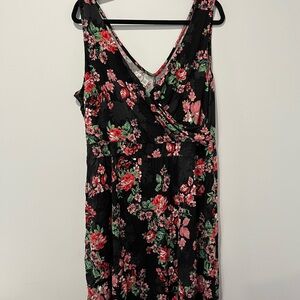 Black Floral Dress with Pink & Green Roses maurices xxl NWT